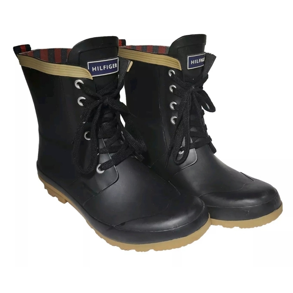 Tommy Hilfiger Renegade Short Rain Duck Boots Women's Size 6 Black EUC Rubber